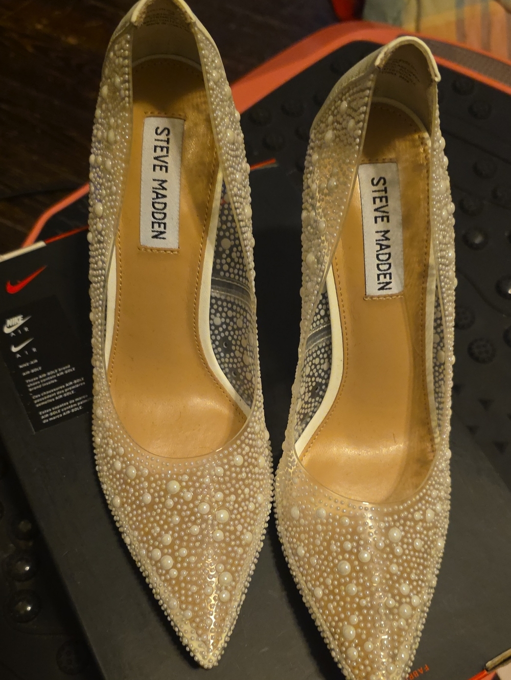 Steve Madden Pearl-Embellished Cream Pointed Pumps